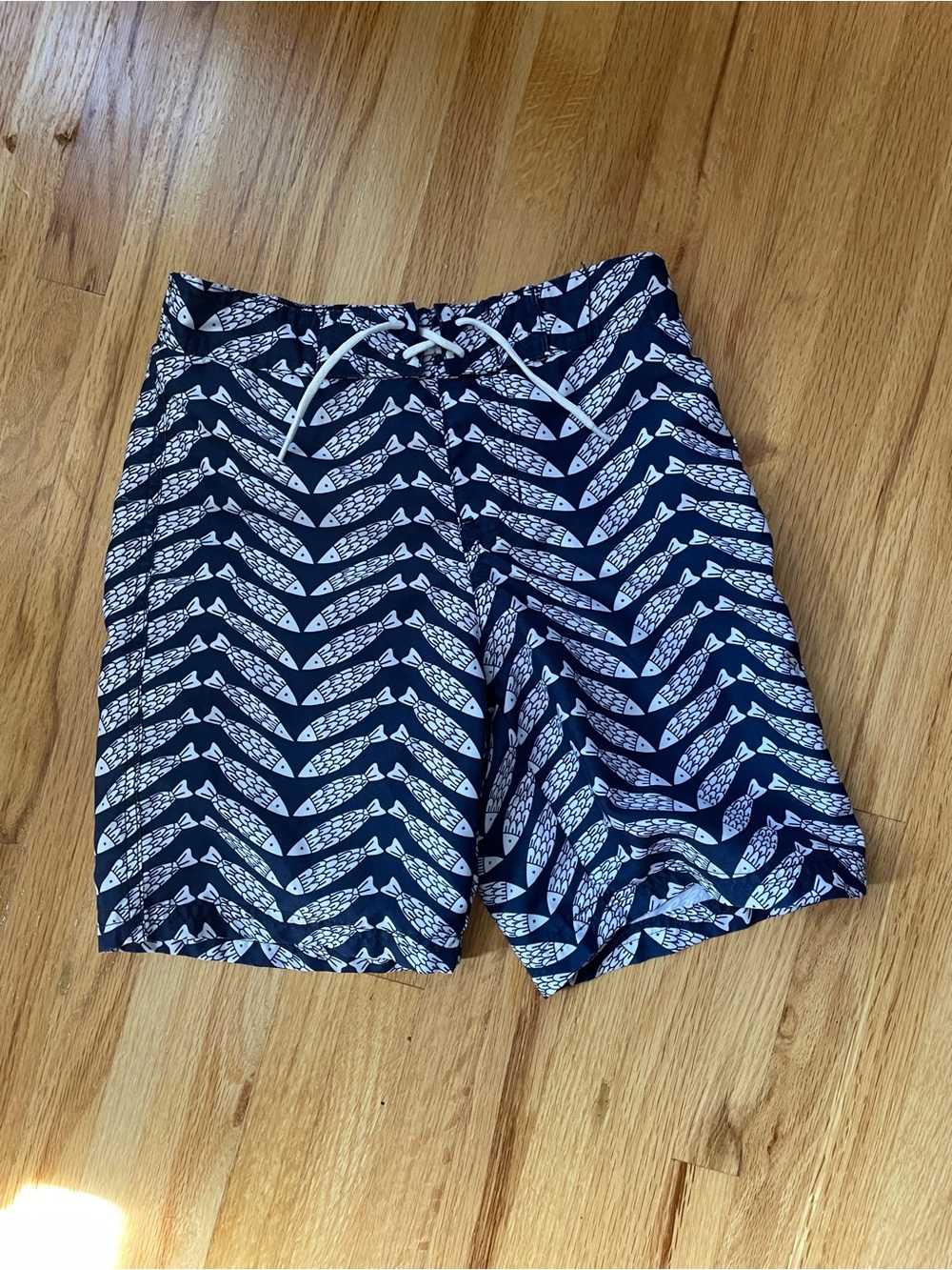Janie and Jack Navy Fish Print Swim Trunks - boys size 7